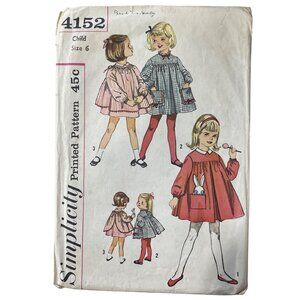 VTG Simplicity 4152 Sewing Pattern Size 6 Childs Yoke Smock Drawstring Smock CUT